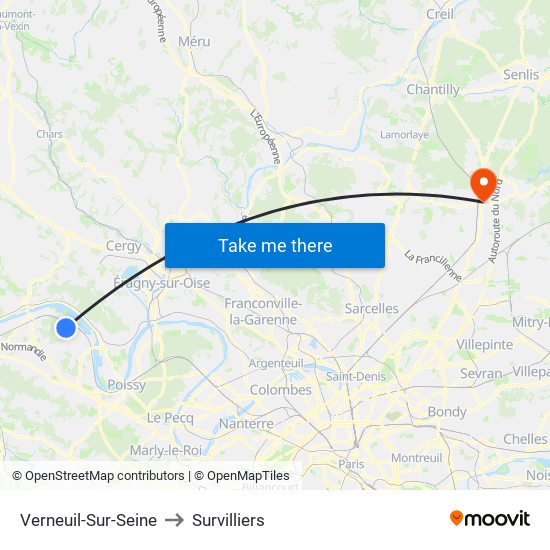 Verneuil-Sur-Seine to Survilliers map