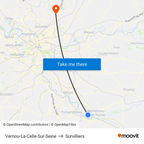 Vernou-La-Celle-Sur-Seine to Survilliers map