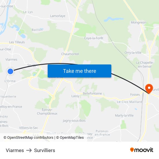 Viarmes to Survilliers map