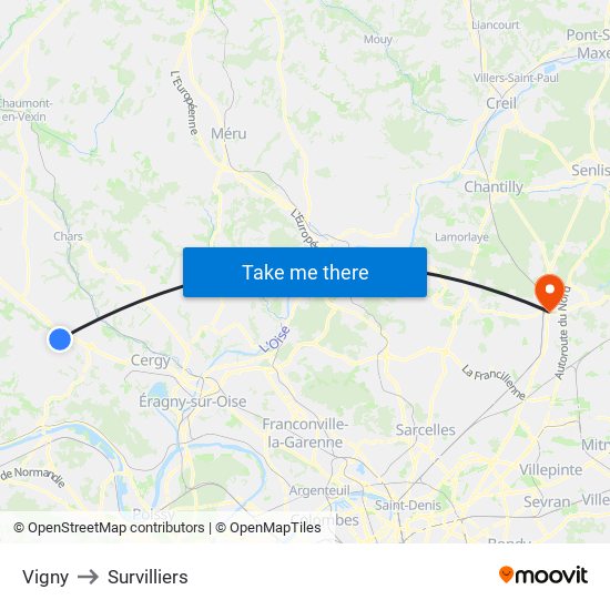 Vigny to Survilliers map