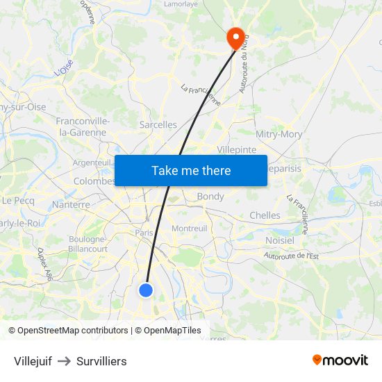 Villejuif to Survilliers map