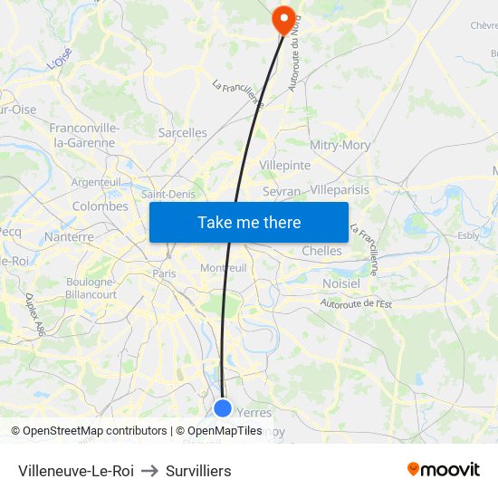 Villeneuve-Le-Roi to Survilliers map