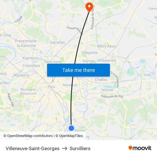 Villeneuve-Saint-Georges to Survilliers map