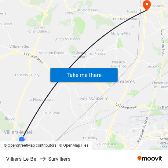 Villiers-Le-Bel to Survilliers map