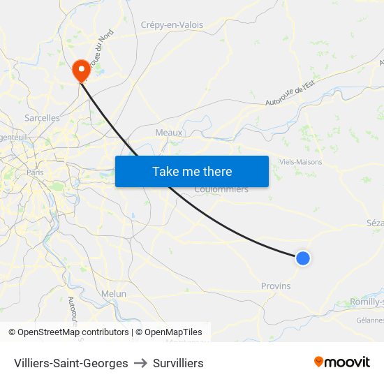 Villiers-Saint-Georges to Survilliers map
