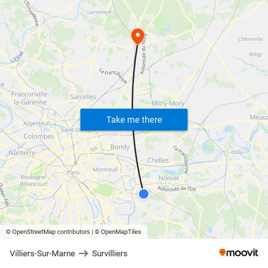Villiers-Sur-Marne to Survilliers map