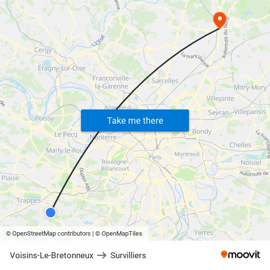 Voisins-Le-Bretonneux to Survilliers map