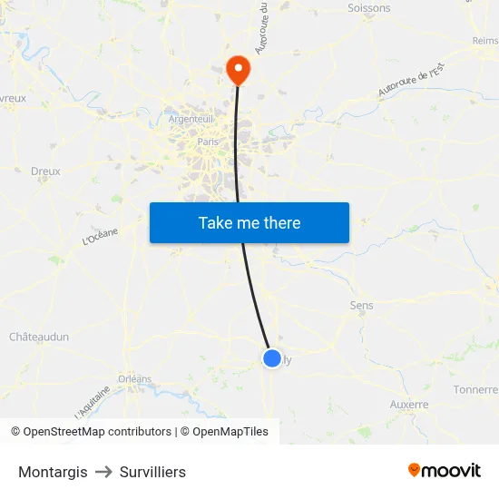 Montargis to Survilliers map