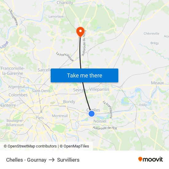 Chelles - Gournay to Survilliers map