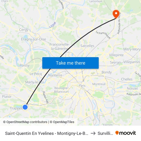 Saint-Quentin En Yvelines - Montigny-Le-Bretonneux to Survilliers map