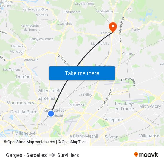 Garges - Sarcelles to Survilliers map