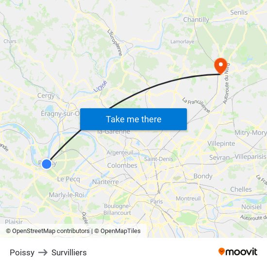 Poissy to Survilliers map