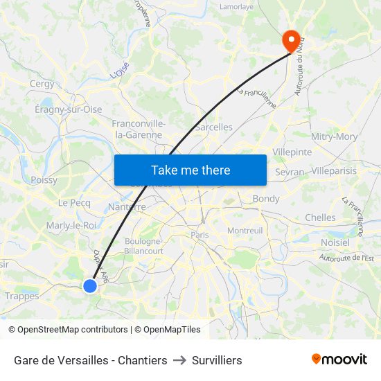 Gare de Versailles - Chantiers to Survilliers map