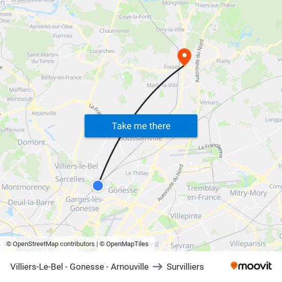 Villiers-Le-Bel - Gonesse - Arnouville to Survilliers map