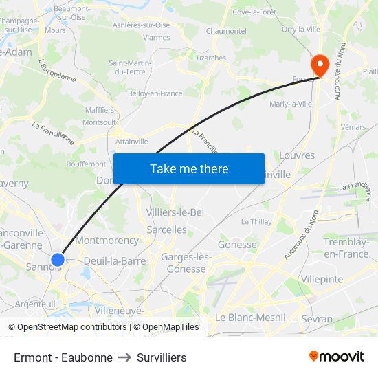 Ermont - Eaubonne to Survilliers map