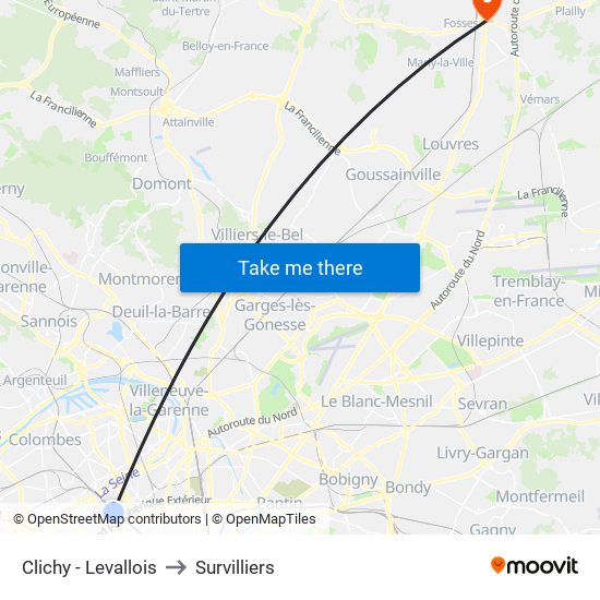 Clichy - Levallois to Survilliers map