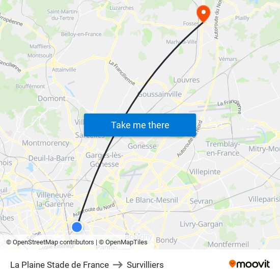 La Plaine Stade de France to Survilliers map