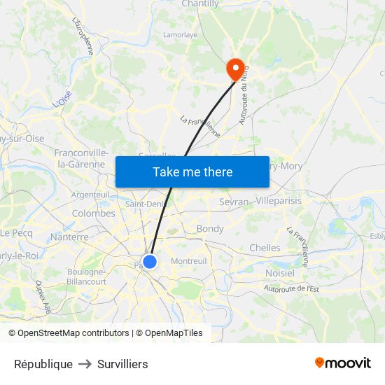 République to Survilliers map