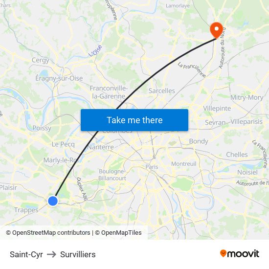 Saint-Cyr to Survilliers map