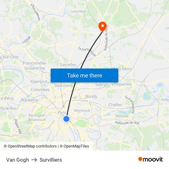 Van Gogh to Survilliers map
