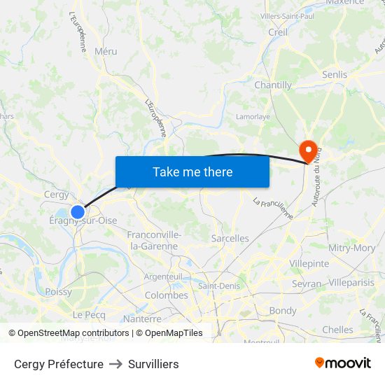 Cergy Préfecture to Survilliers map