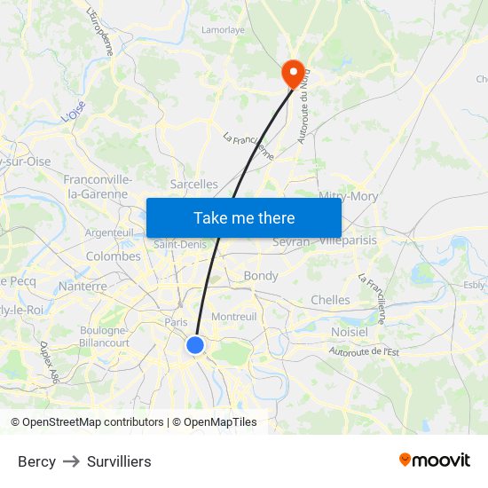 Bercy to Survilliers map