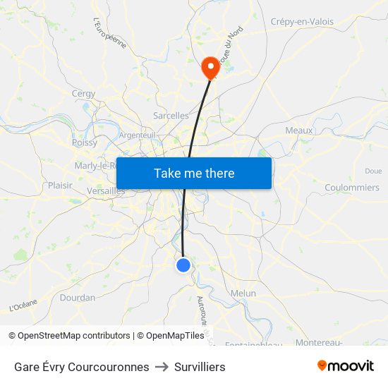 Gare Évry Courcouronnes to Survilliers map