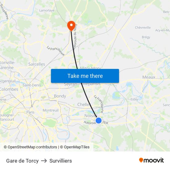 Gare de Torcy to Survilliers map