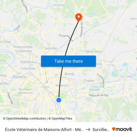 École Vétérinaire de Maisons-Alfort - Métro to Survilliers map