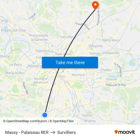 Massy - Palaiseau RER to Survilliers map