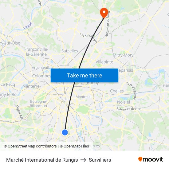 Marché International de Rungis to Survilliers map