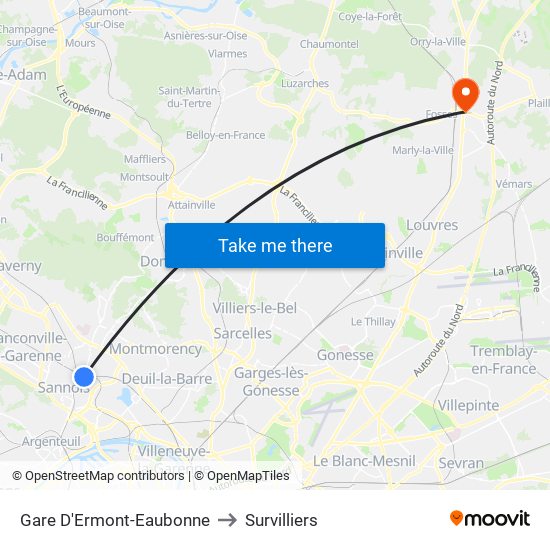 Gare D'Ermont-Eaubonne to Survilliers map