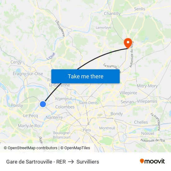 Gare de Sartrouville - RER to Survilliers map