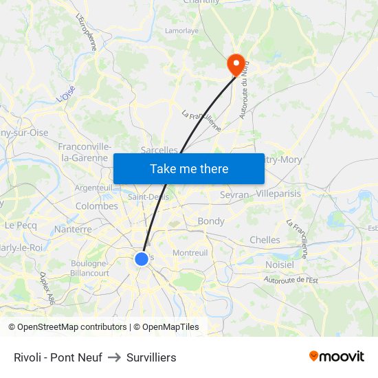 Rivoli - Pont Neuf to Survilliers map