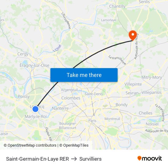 Saint-Germain-En-Laye RER to Survilliers map