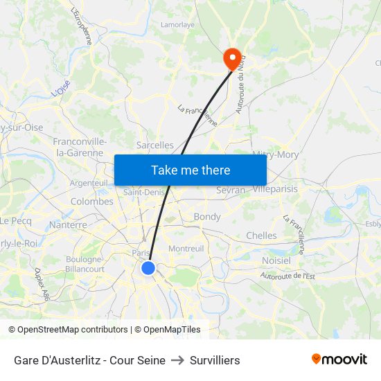 Gare D'Austerlitz - Cour Seine to Survilliers map