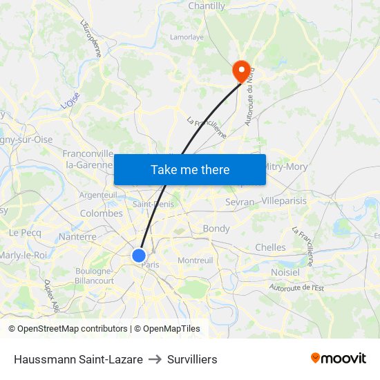 Haussmann Saint-Lazare to Survilliers map