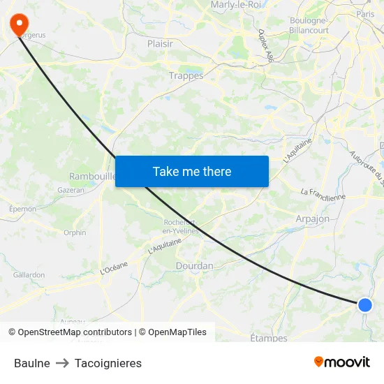 Baulne to Tacoignieres map