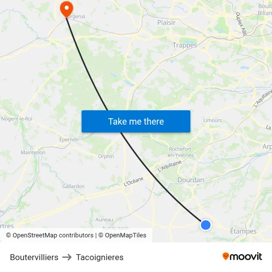 Boutervilliers to Tacoignieres map