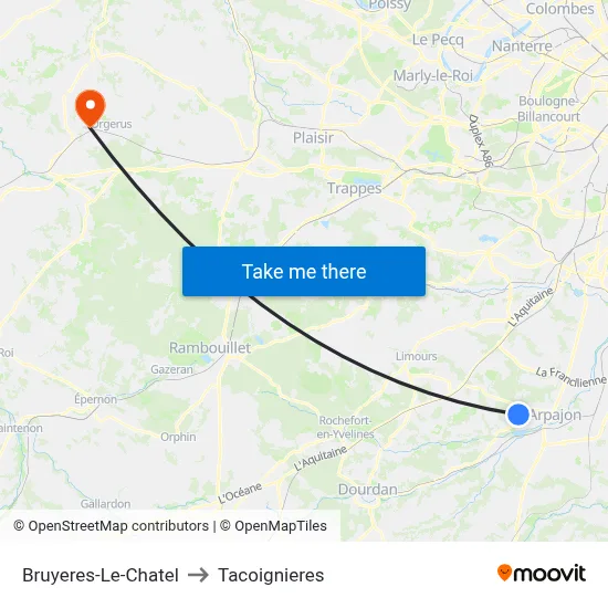 Bruyeres-Le-Chatel to Tacoignieres map