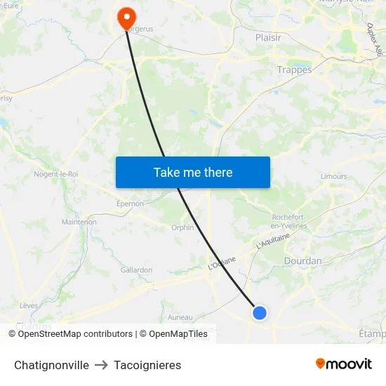 Chatignonville to Tacoignieres map