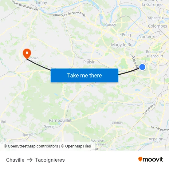 Chaville to Tacoignieres map