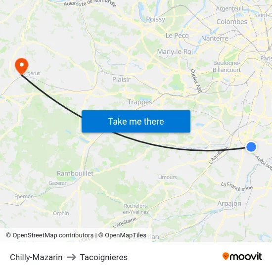 Chilly-Mazarin to Tacoignieres map