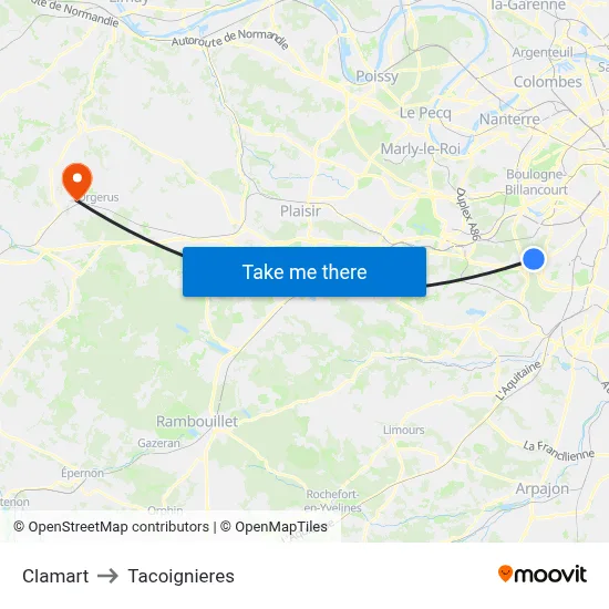 Clamart to Tacoignieres map