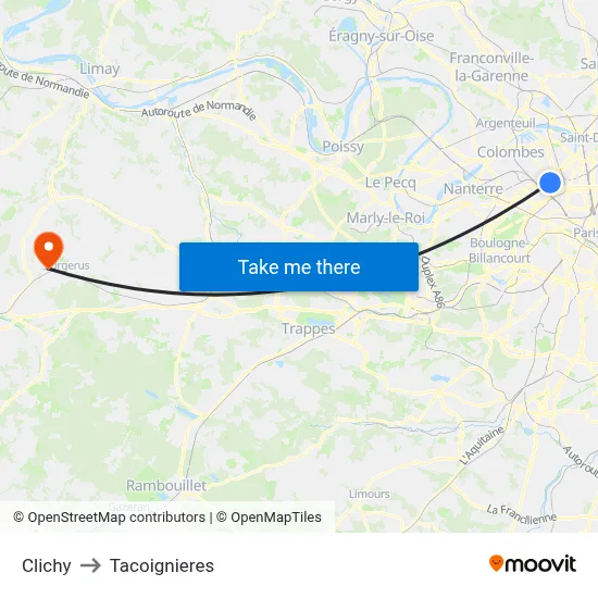 Clichy to Tacoignieres map
