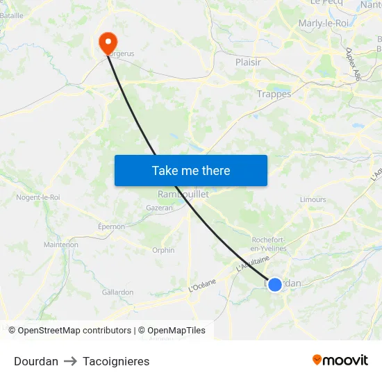 Dourdan to Tacoignieres map