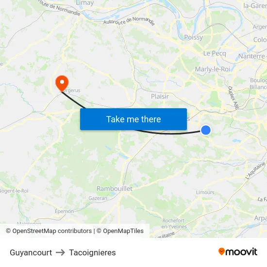 Guyancourt to Tacoignieres map