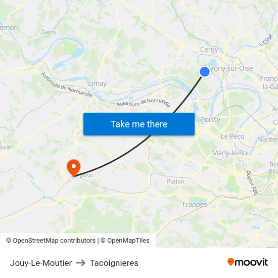 Jouy-Le-Moutier to Tacoignieres map