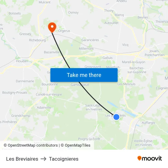 Les Breviaires to Tacoignieres map