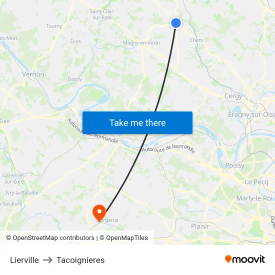 Lierville to Tacoignieres map